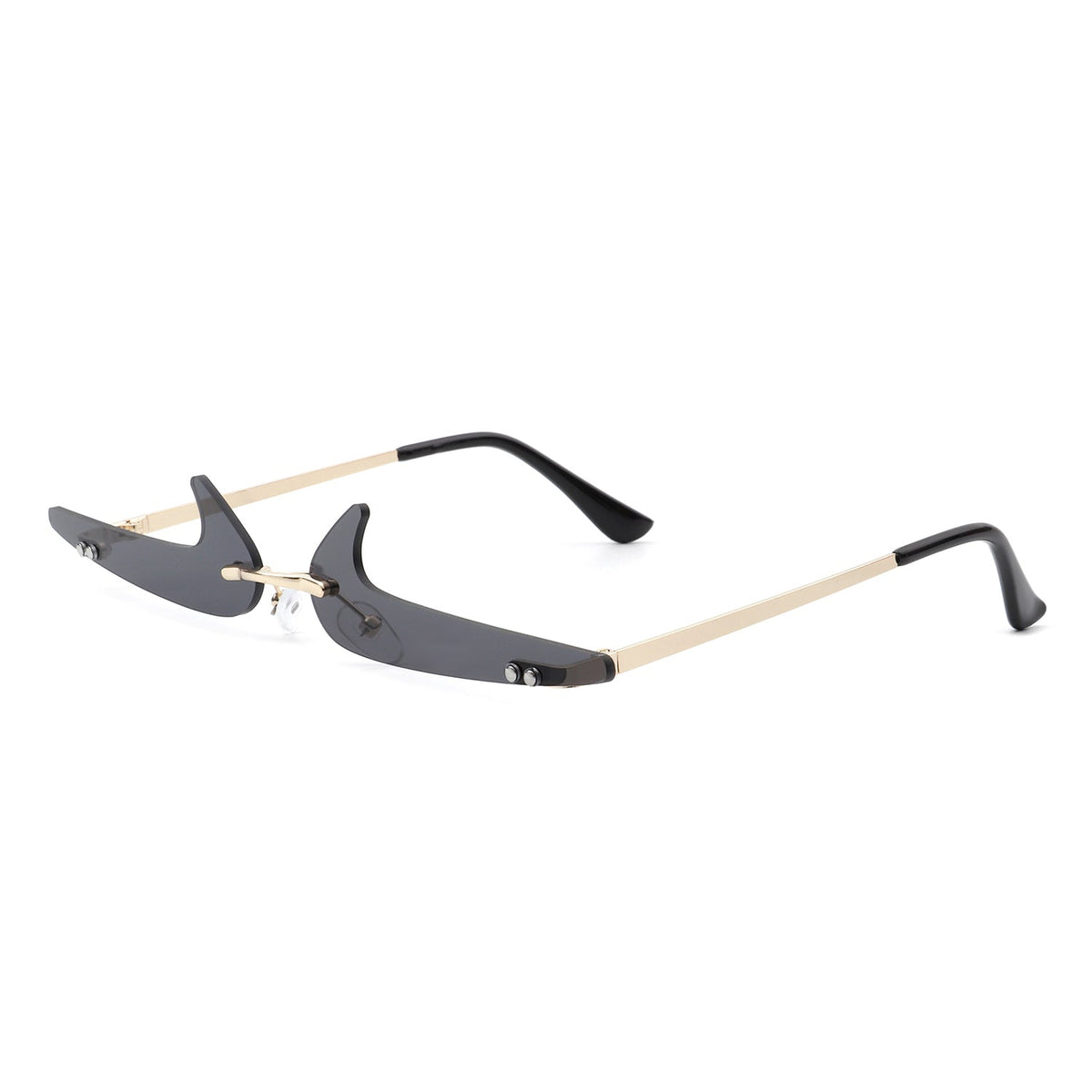 Amberlyn - Rimless Decorative Narrow Tinted Checkmark Shape Slim Glasses-0