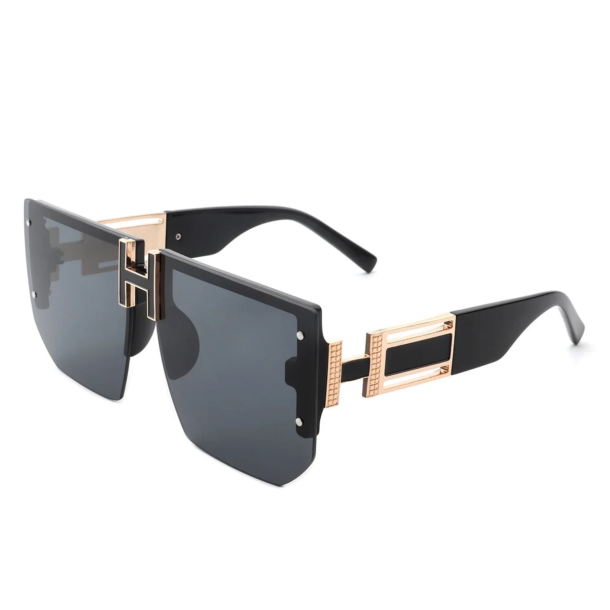 Kaelor - Square Oversized Flat Top Gradient Half Frame Sunglasses-5