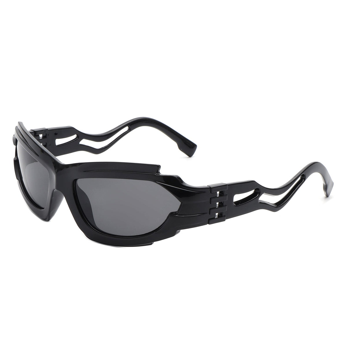 Fliyque - Geometric Rectangle Futuristic Wrap Around Sunglasses-2