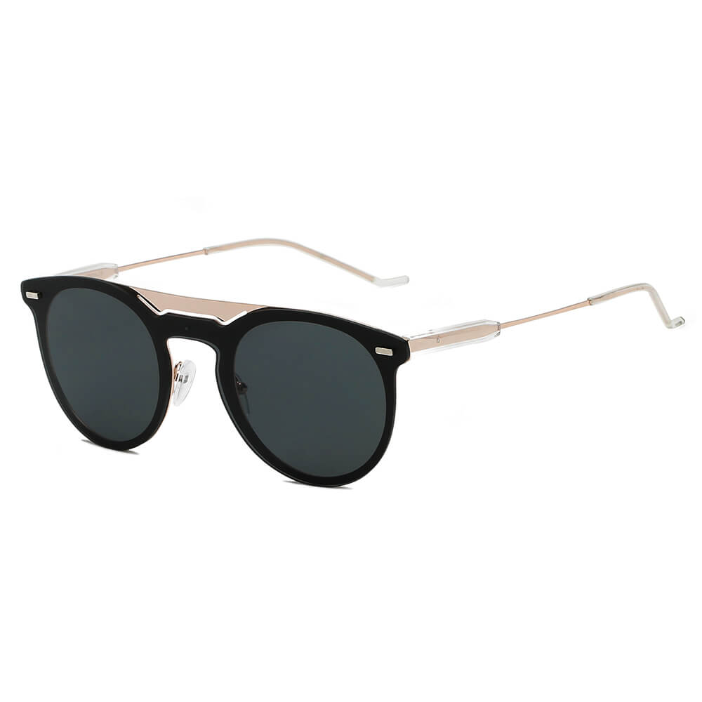 INDIO | Retro Mirrored Brow-Bar Design Circle Round Fashion Sunglasses-0