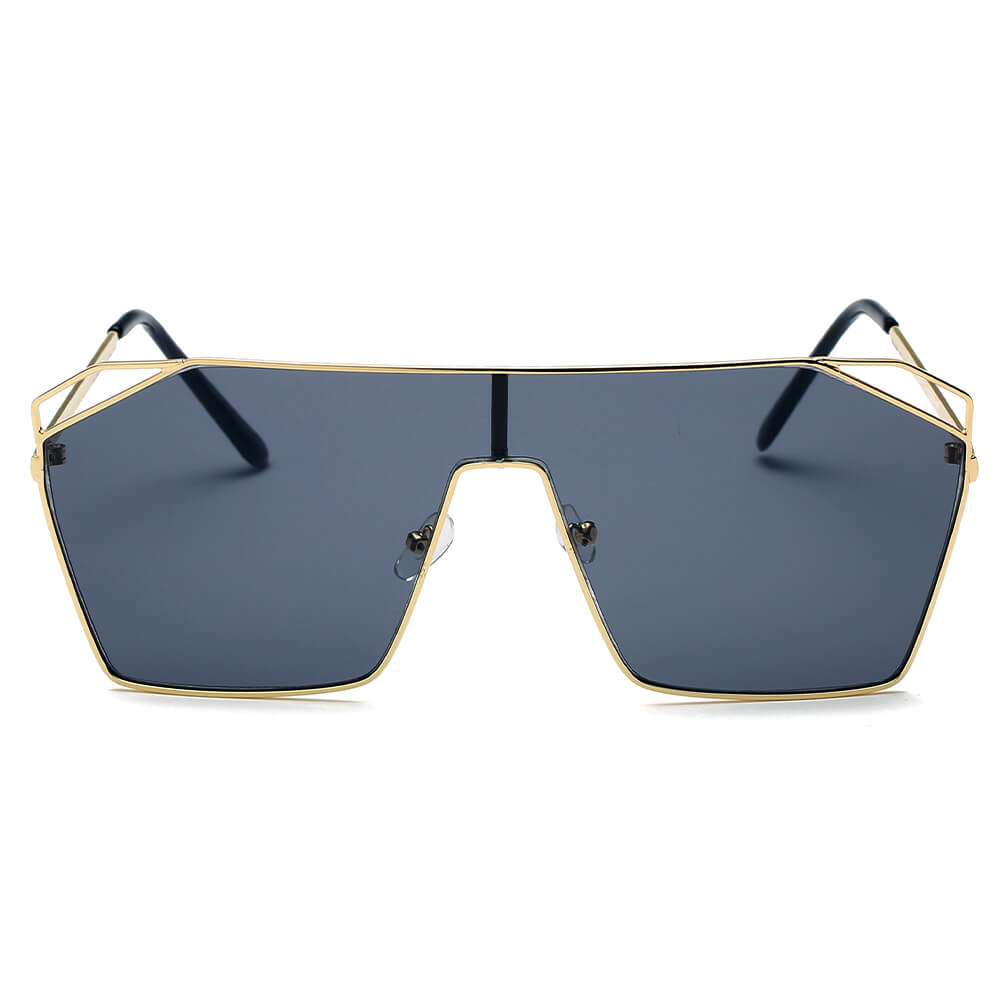 LAVAL | S2071 - Flat Top Metal Oversize Square Fashion Sunglasses-1