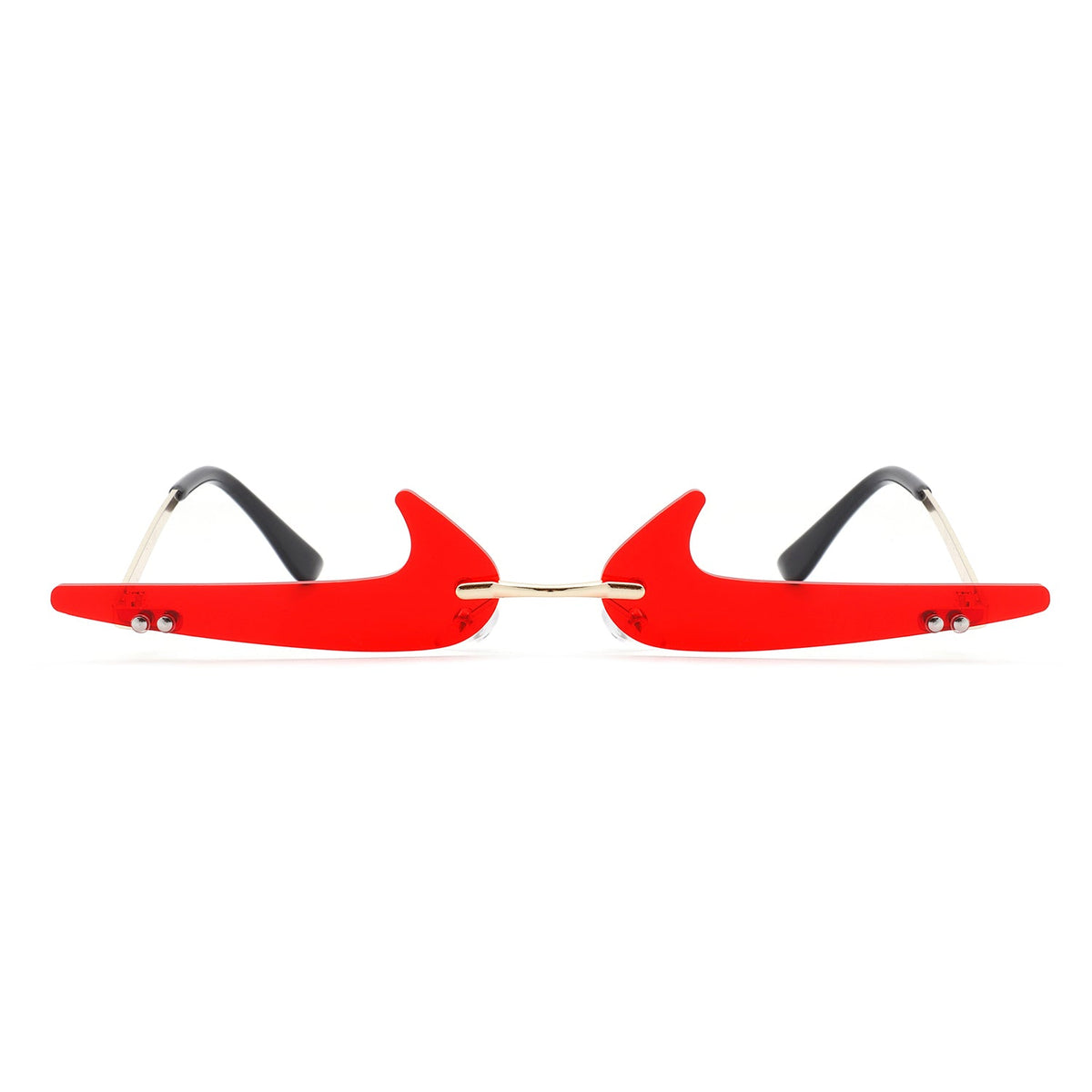 Amberlyn - Rimless Decorative Narrow Tinted Checkmark Shape Slim Glasses-2