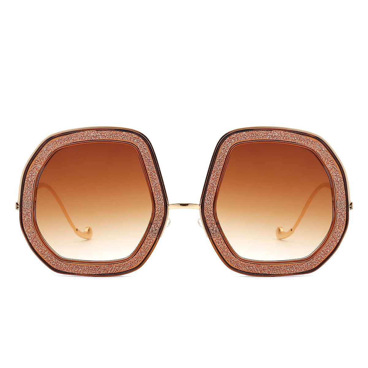 Xanadawn - Women Round Irregular Geometric Glitter Fashion Sunglasses-1