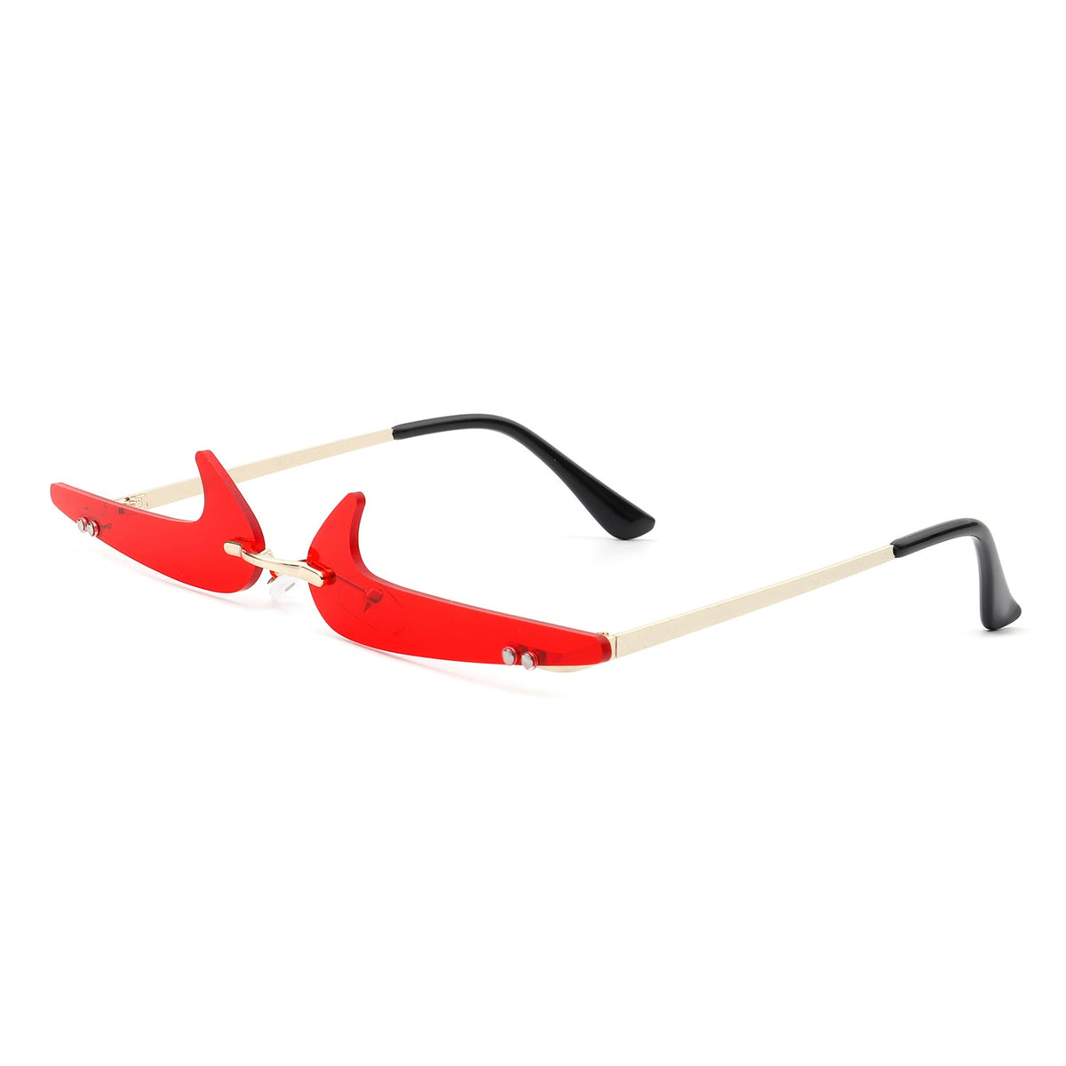 Amberlyn - Rimless Decorative Narrow Tinted Checkmark Shape Slim Glasses-3