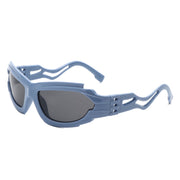 Fliyque - Geometric Rectangle Futuristic Wrap Around Sunglasses-0