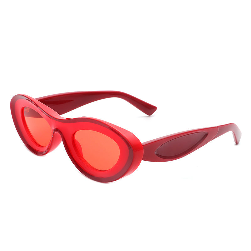 Alba - Oval Retro Round Tinted Fashion Sunglasses-3