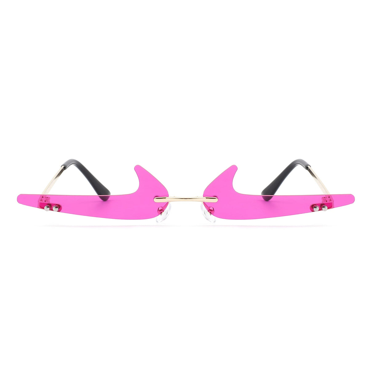 Amberlyn - Rimless Decorative Narrow Tinted Checkmark Shape Slim Glasses-4
