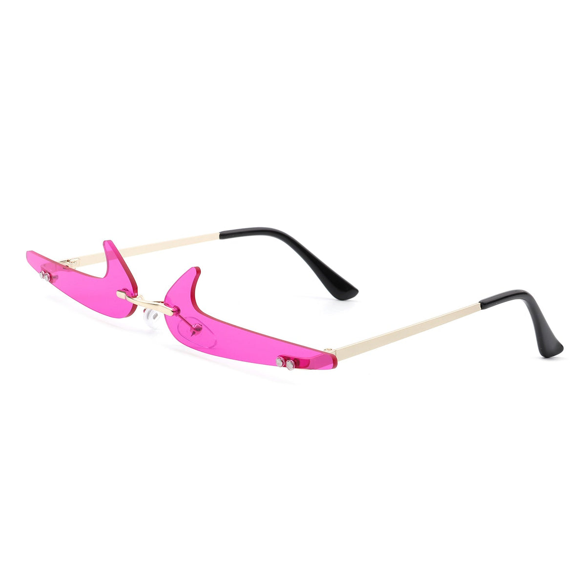 Amberlyn - Rimless Decorative Narrow Tinted Checkmark Shape Slim Glasses-5