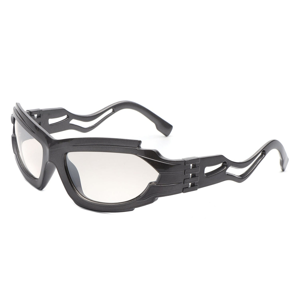 Fliyque - Geometric Rectangle Futuristic Wrap Around Sunglasses-5