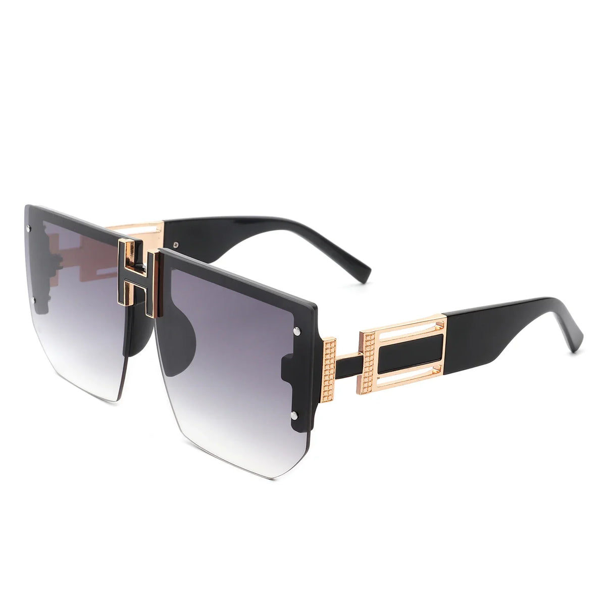 Kaelor - Square Oversized Flat Top Gradient Half Frame Sunglasses-7