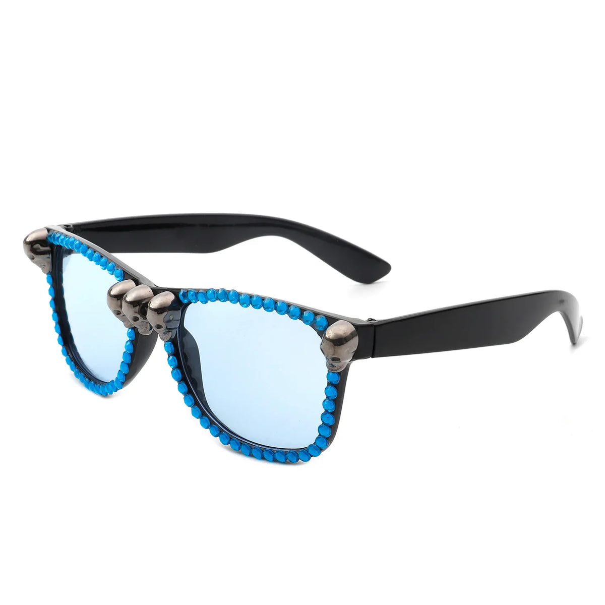 Myralis - Classic Horn Rim Rhinestone Gothic Skull Square Sunglasses-0