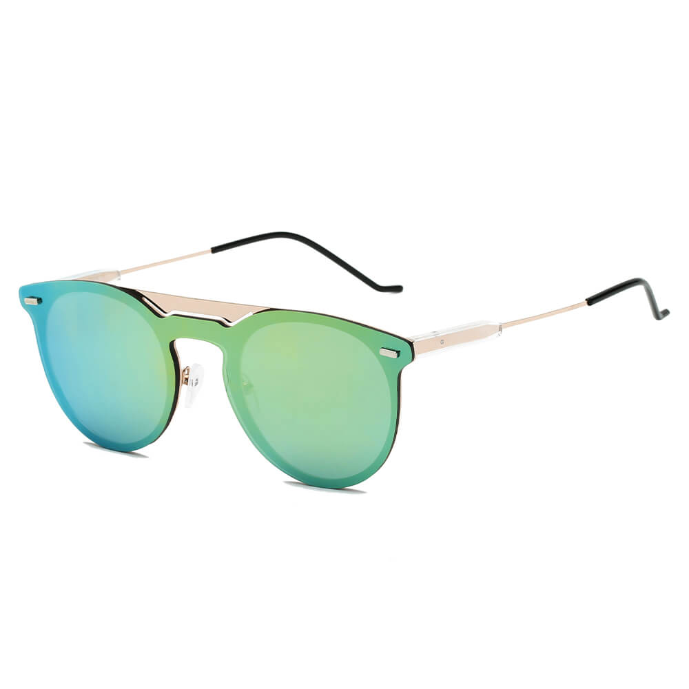 INDIO | Retro Mirrored Brow-Bar Design Circle Round Fashion Sunglasses-4