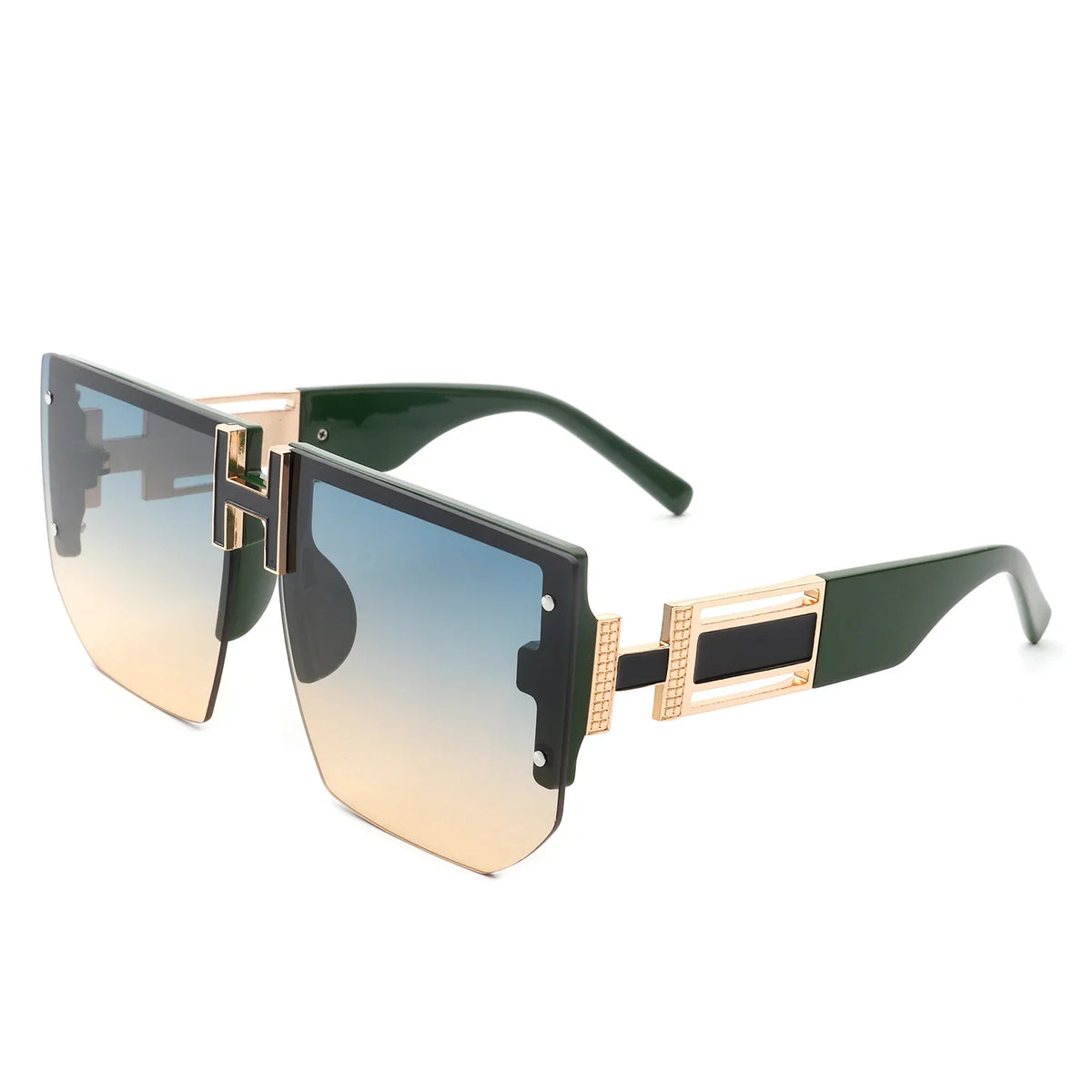Kaelor - Square Oversized Flat Top Gradient Half Frame Sunglasses-8