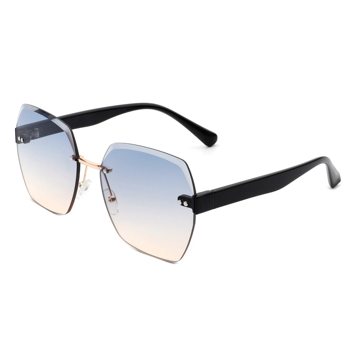 Ezernova - Oversize Square Geometric Rimless Tinted Fashion Sunglasses-7