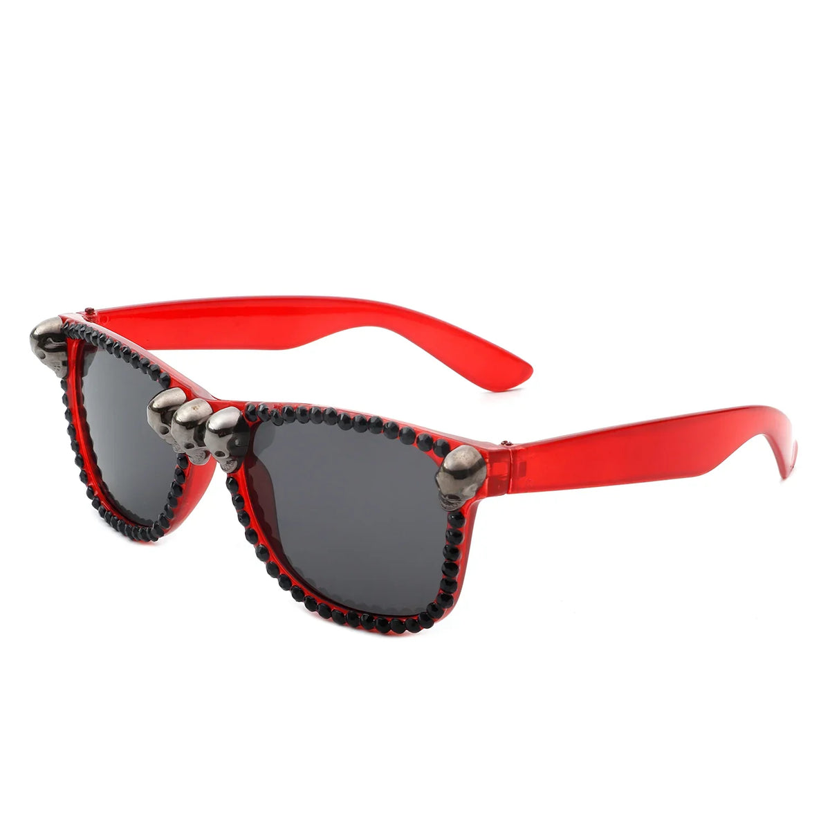 Myralis - Classic Horn Rim Rhinestone Gothic Skull Square Sunglasses-7