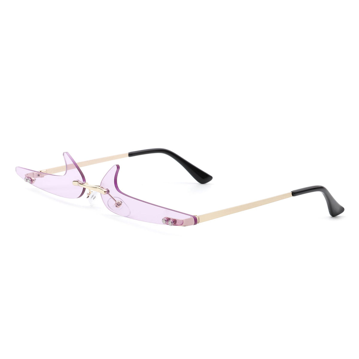 Amberlyn - Rimless Decorative Narrow Tinted Checkmark Shape Slim Glasses-6