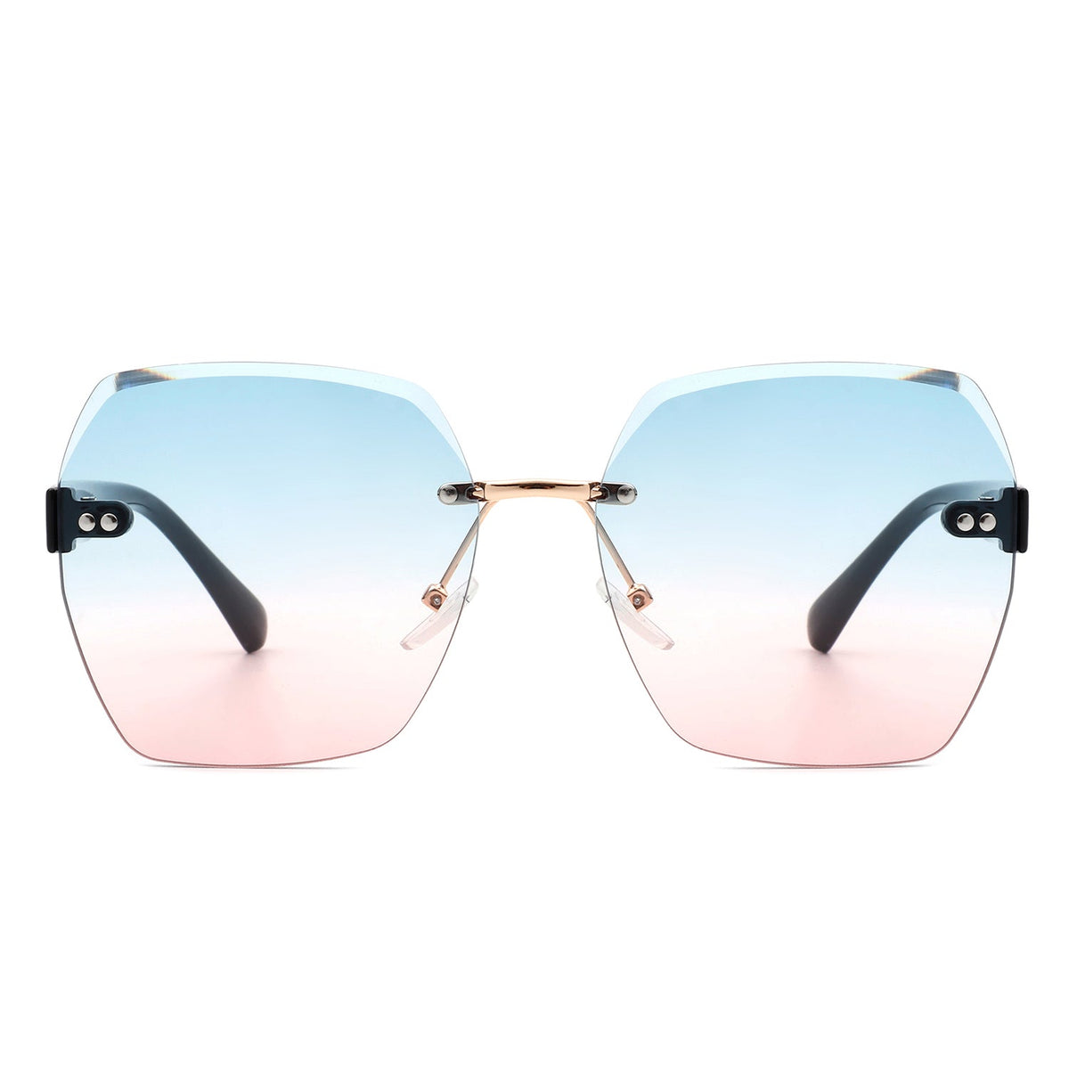 Ezernova - Oversize Square Geometric Rimless Tinted Fashion Sunglasses-1