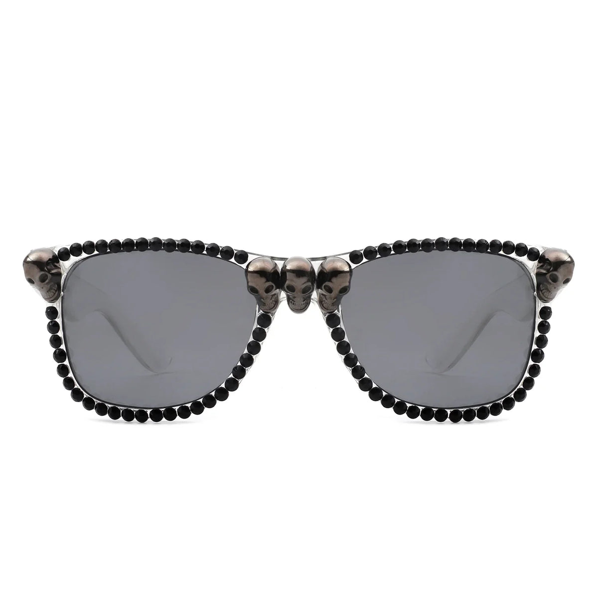 Myralis - Classic Horn Rim Rhinestone Gothic Skull Square Sunglasses-4
