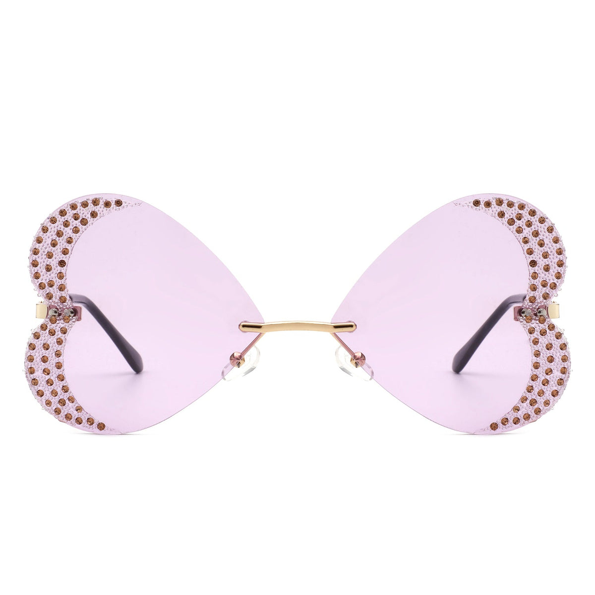 Quixotia - Rimless Butterfly Heart Shape Tinted Fashion Women Sunglasses-1