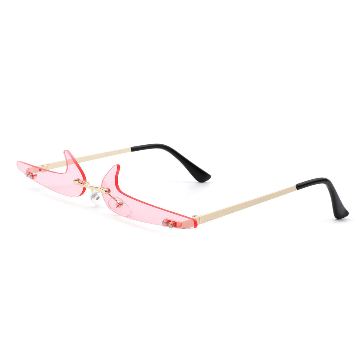 Amberlyn - Rimless Decorative Narrow Tinted Checkmark Shape Slim Glasses-7