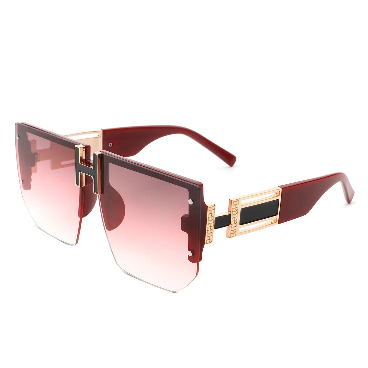 Kaelor - Square Oversized Flat Top Gradient Half Frame Sunglasses-4