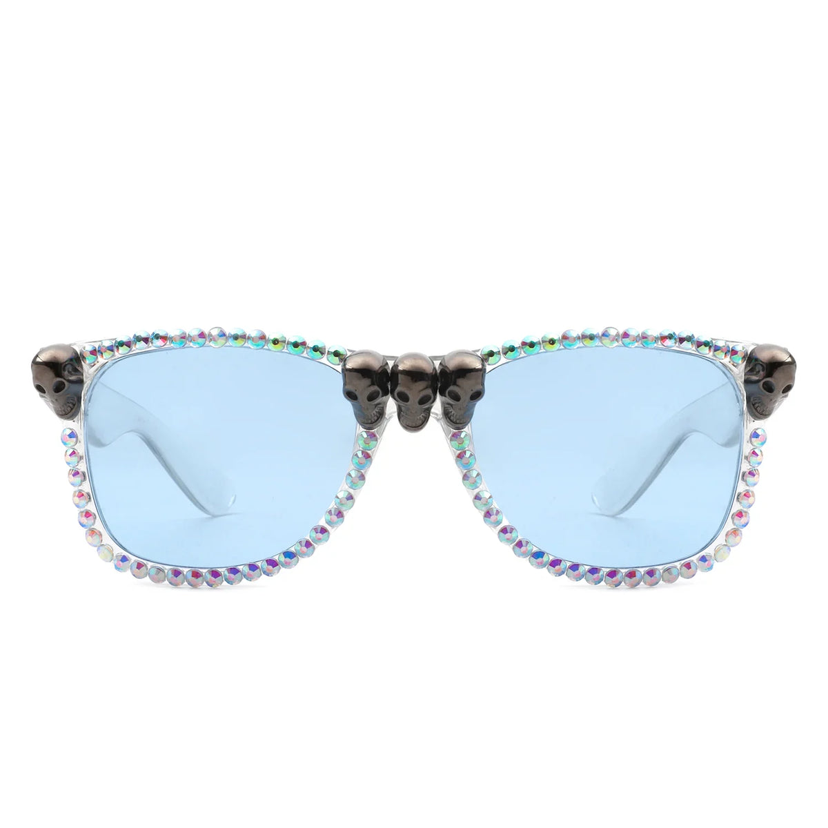 Myralis - Classic Horn Rim Rhinestone Gothic Skull Square Sunglasses-2