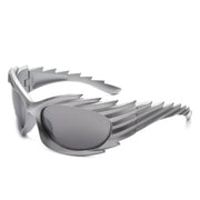 Nightgle - Rectangle Wrap Around Oval Spike Sport Sunglasses-0