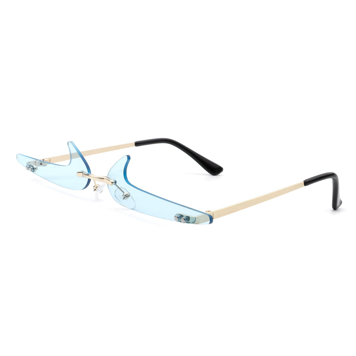 Amberlyn - Rimless Decorative Narrow Tinted Checkmark Shape Slim Glasses-8