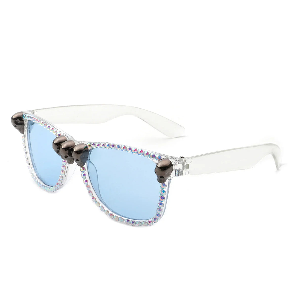 Myralis - Classic Horn Rim Rhinestone Gothic Skull Square Sunglasses-1