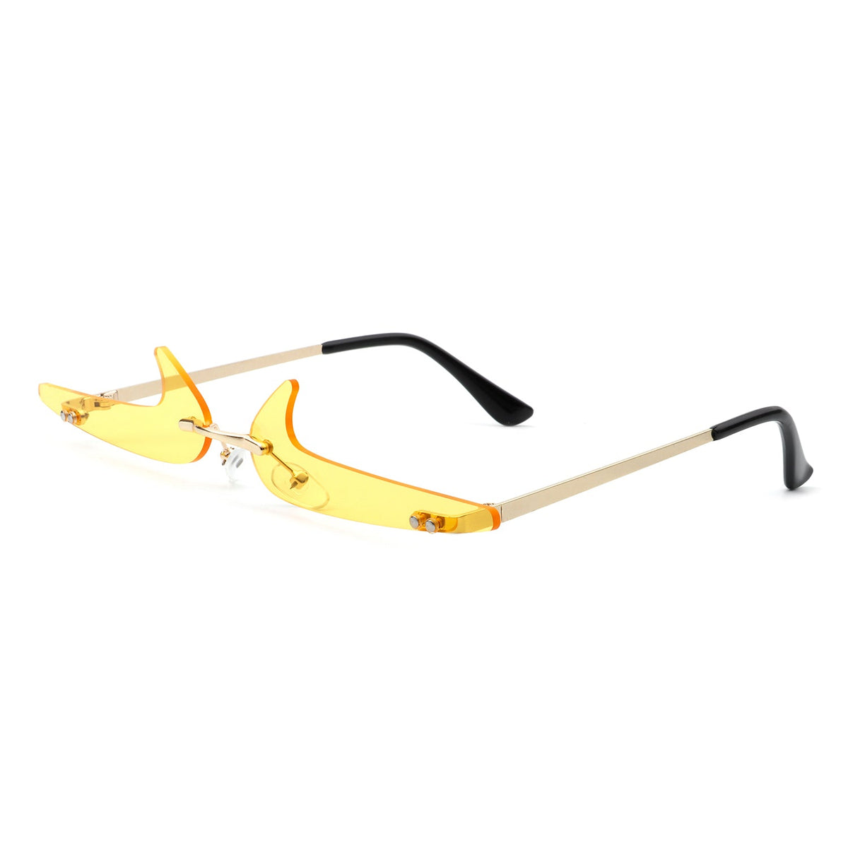 Amberlyn - Rimless Decorative Narrow Tinted Checkmark Shape Slim Glasses-9