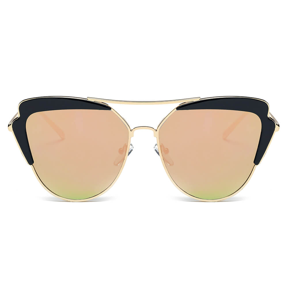 Galveston - Women's Brow Bar Mirrored Lens Cat Eye Sunglasses-1