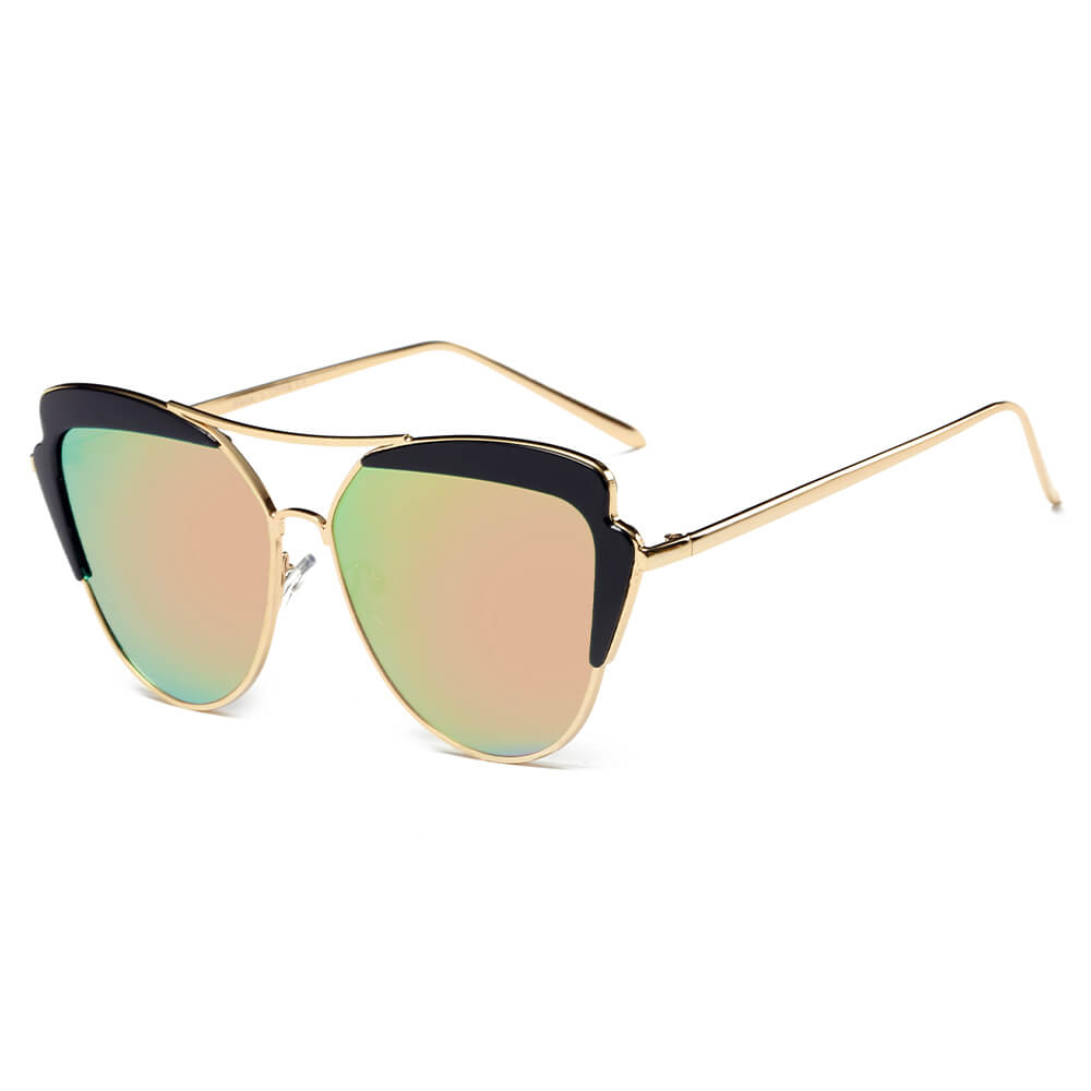 Galveston - Women's Brow Bar Mirrored Lens Cat Eye Sunglasses-0