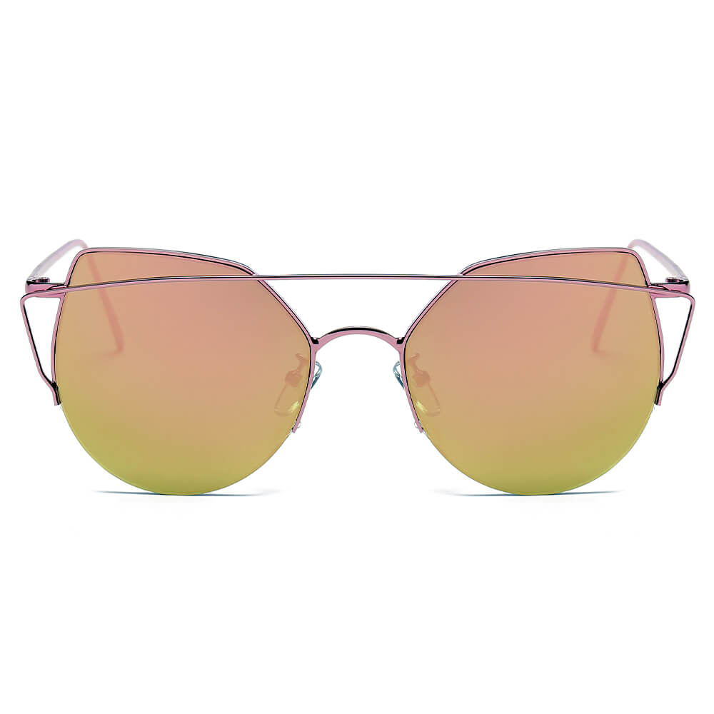 DILLON | Modern Cat Eye Mirrored Flat Lens Sunglasses Circle-1