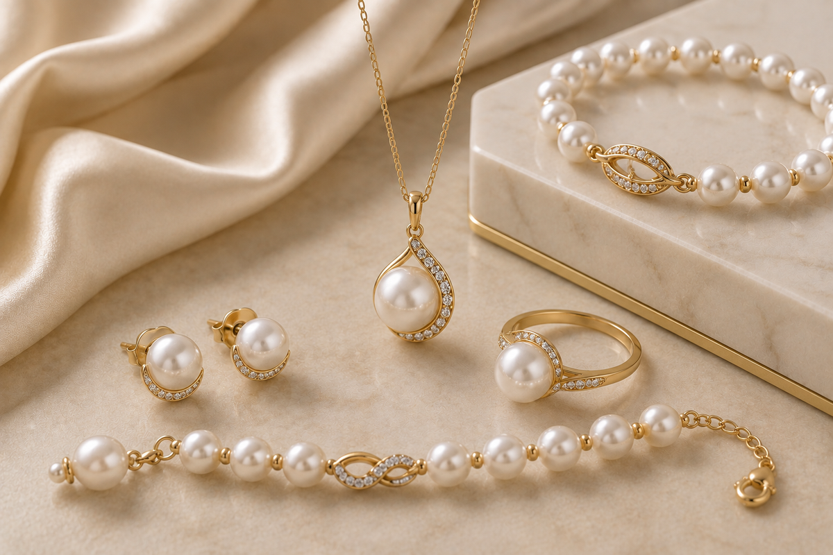 Pearl jewelry collection featuring elegant pearl necklace, ring, earrings and bracelets – OrcaDeal Jewelry