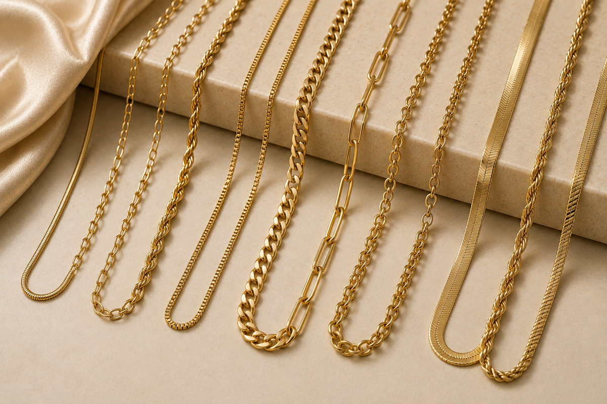 Gold chains collection featuring rope, curb, box, paperclip and classic chain styles – OrcaDeal Jewelry