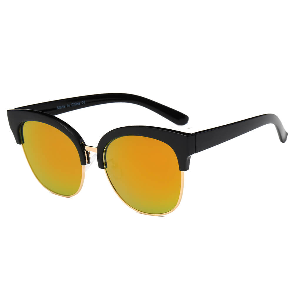 Jenison - Flat Mirrored Lens Clubmaster Horned Rim Sunglasses-0
