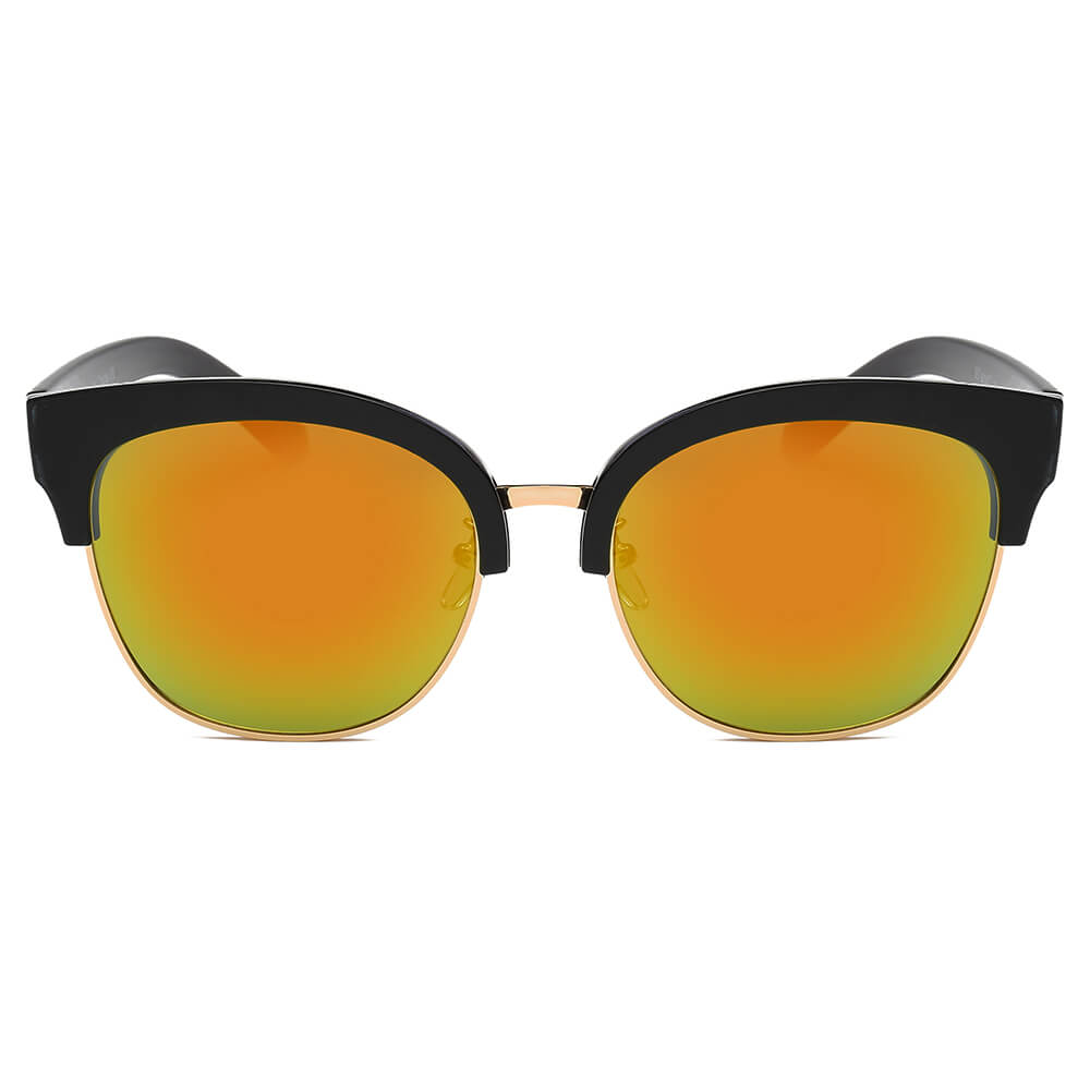 Jenison - Flat Mirrored Lens Clubmaster Horned Rim Sunglasses-1