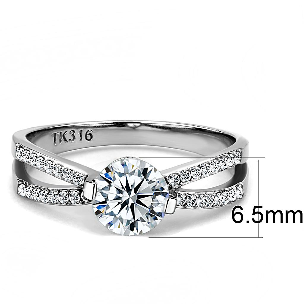 DA002 - High polished (no plating) Stainless Steel Ring with AAA Grade CZ  in Clear-1