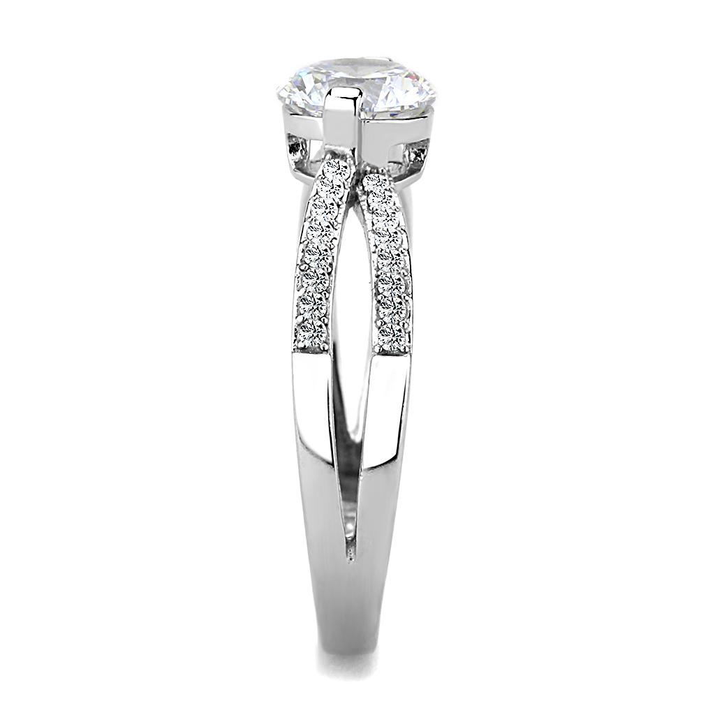 DA002 - High polished (no plating) Stainless Steel Ring with AAA Grade CZ  in Clear-3