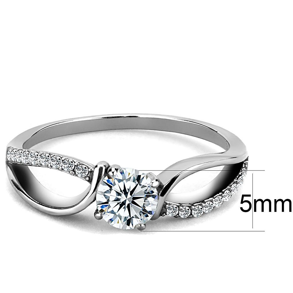 DA004 - High polished (no plating) Stainless Steel Ring with AAA Grade CZ  in Clear-1