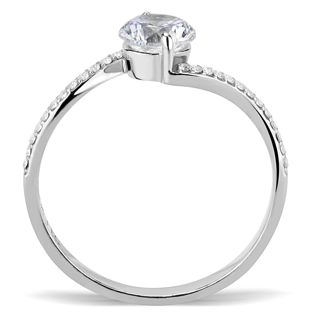 DA006 - High polished (no plating) Stainless Steel Ring with AAA Grade CZ  in Clear-2