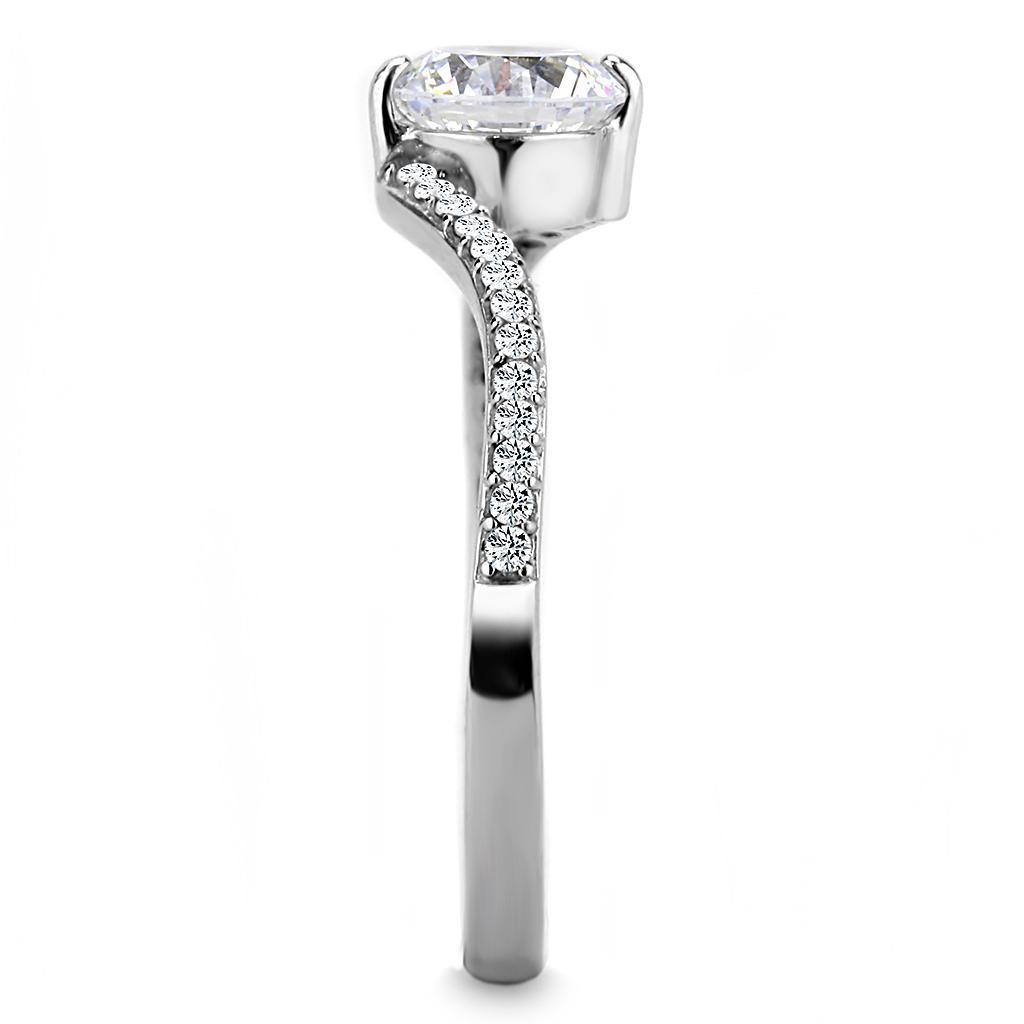 DA006 - High polished (no plating) Stainless Steel Ring with AAA Grade CZ  in Clear-3