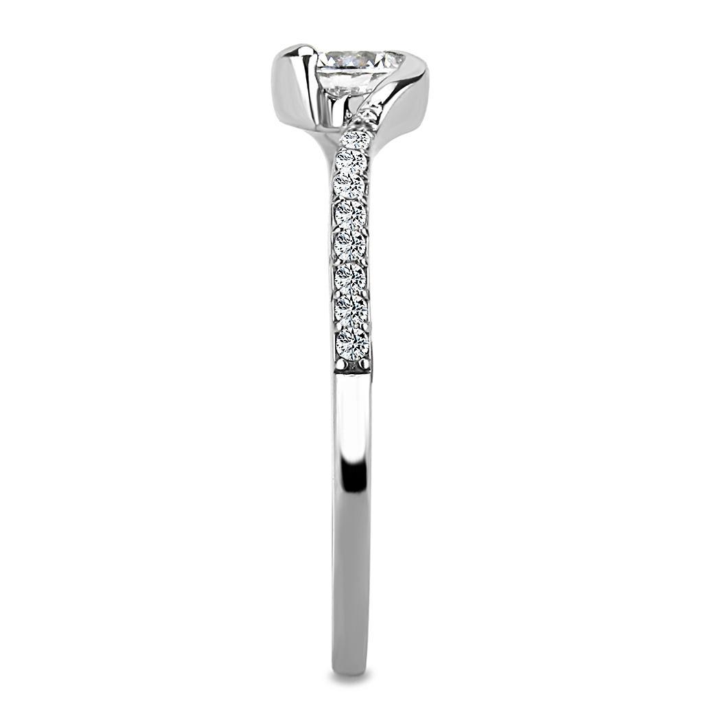 DA007 - High polished (no plating) Stainless Steel Ring with AAA Grade CZ  in Clear-3