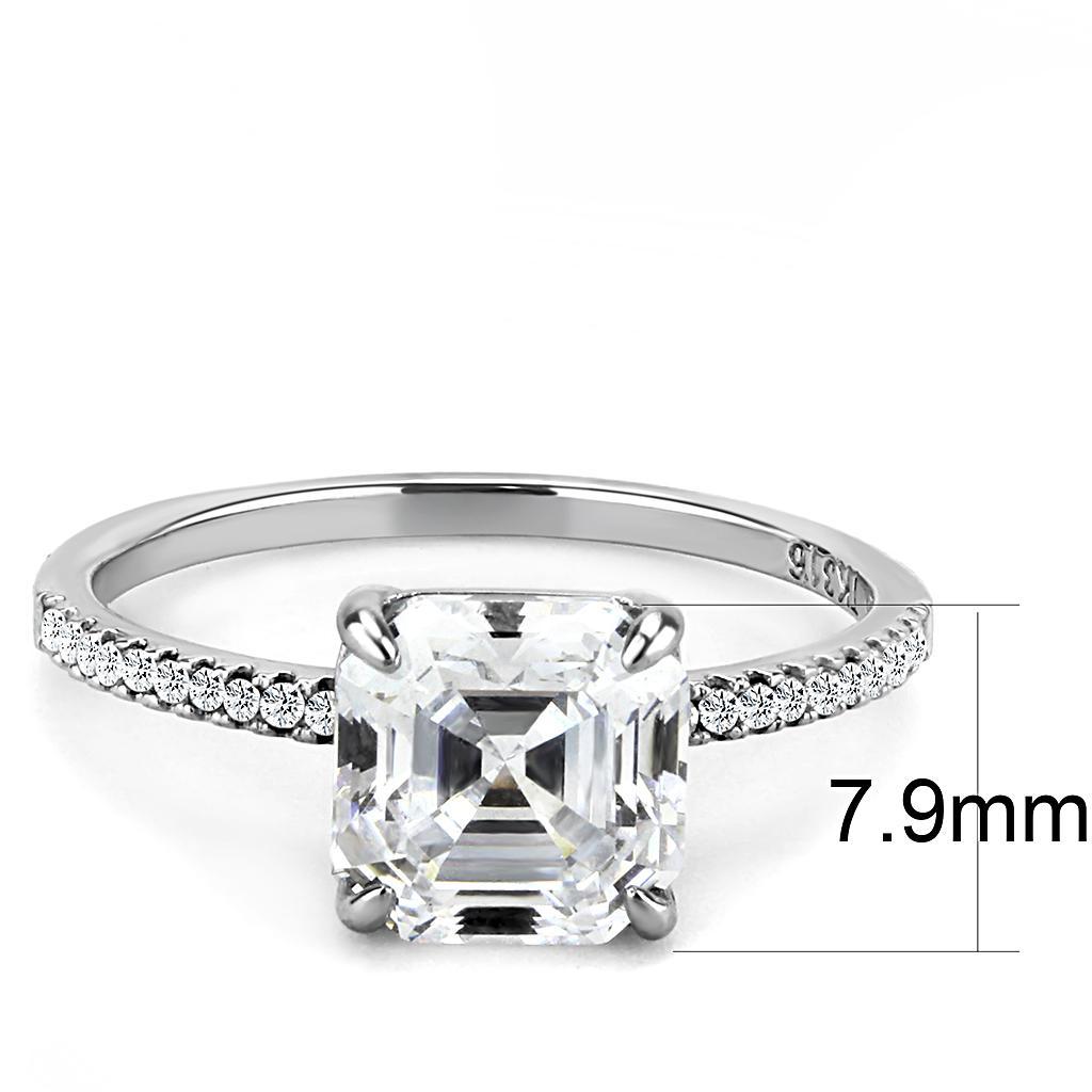 DA008 - High polished (no plating) Stainless Steel Ring with Cubic  in Clear-1