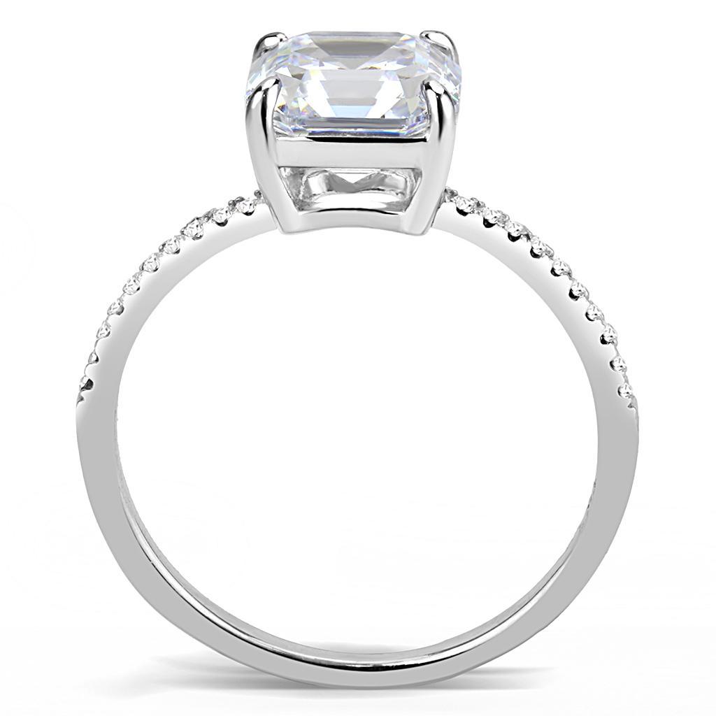DA008 - High polished (no plating) Stainless Steel Ring with Cubic  in Clear-2