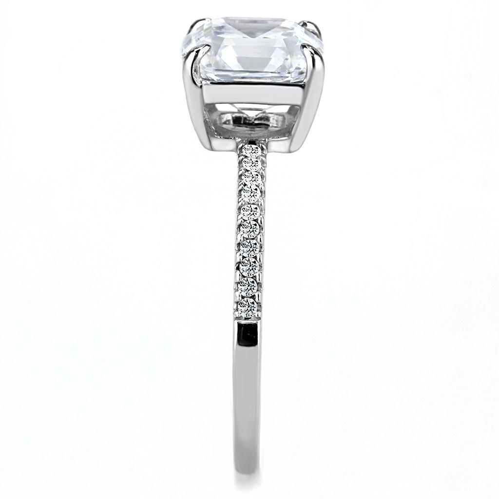 DA008 - High polished (no plating) Stainless Steel Ring with Cubic  in Clear-3