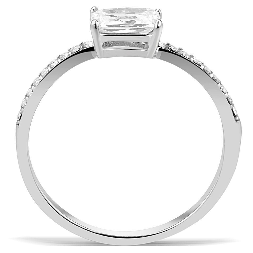 DA009 - High polished (no plating) Stainless Steel Ring with Cubic  in Clear-2