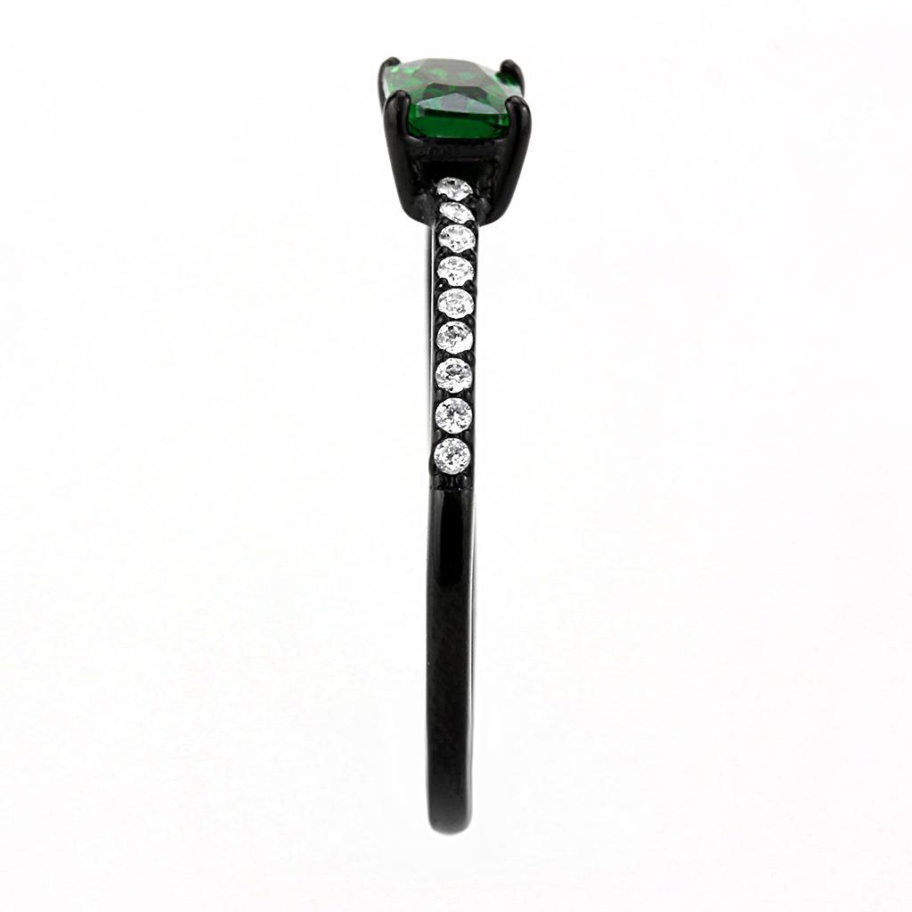 DA010 - IP Black(Ion Plating) Stainless Steel Ring with AAA Grade CZ  in Emerald-3