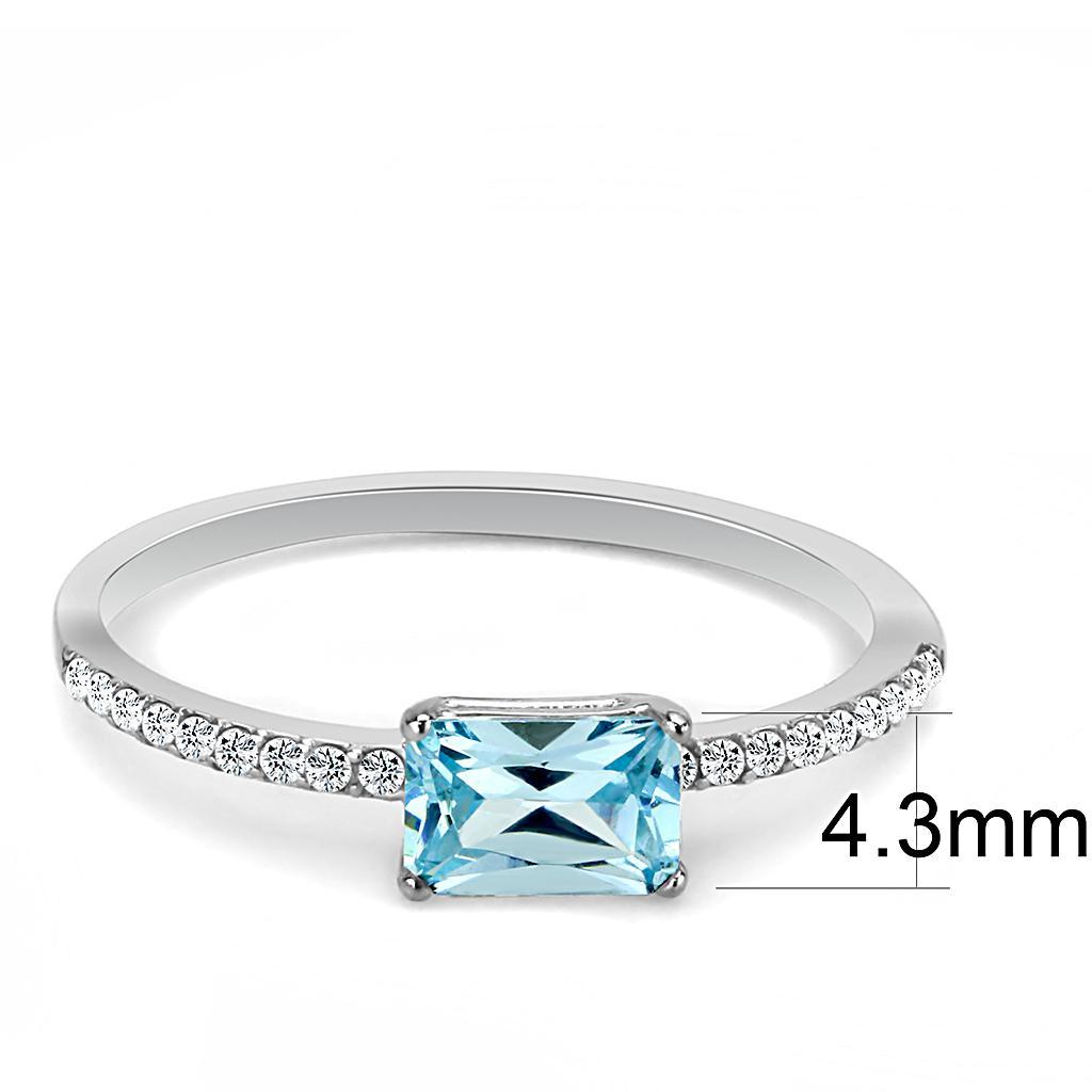 DA011 - High polished (no plating) Stainless Steel Ring with AAA Grade CZ  in Sea Blue-1