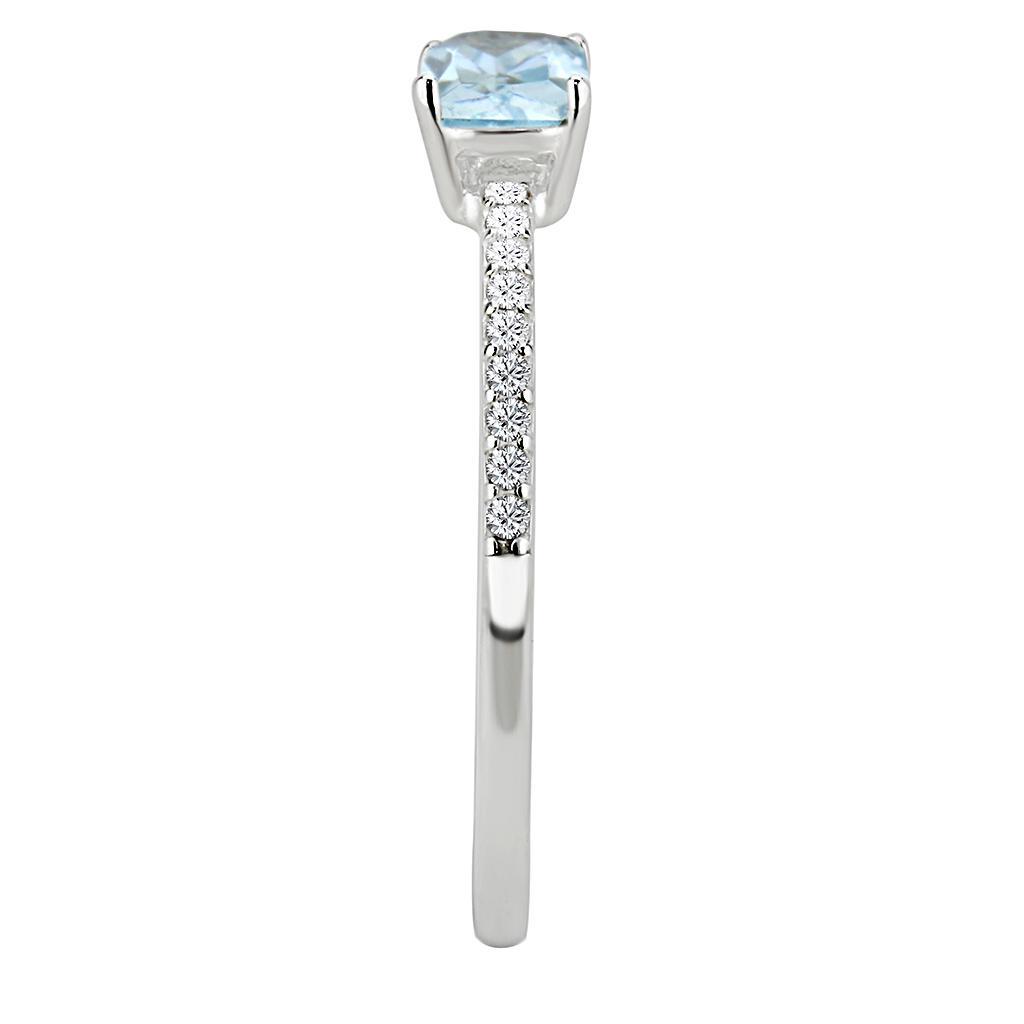 DA011 - High polished (no plating) Stainless Steel Ring with AAA Grade CZ  in Sea Blue-3